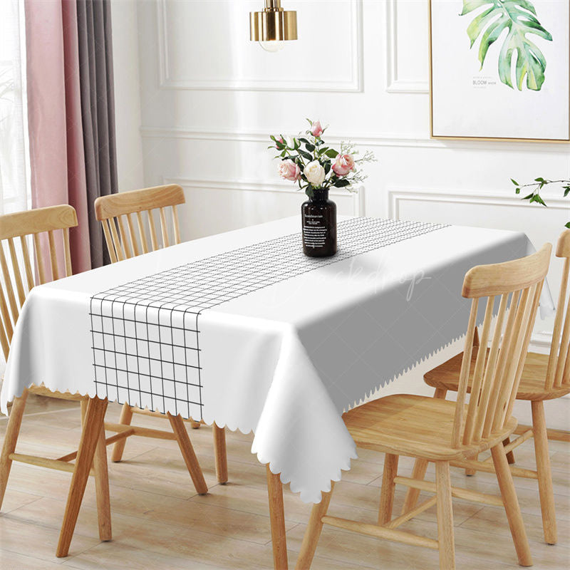 White Black Checkered Lines Rectangle Tablecloth - 52x70 Inch