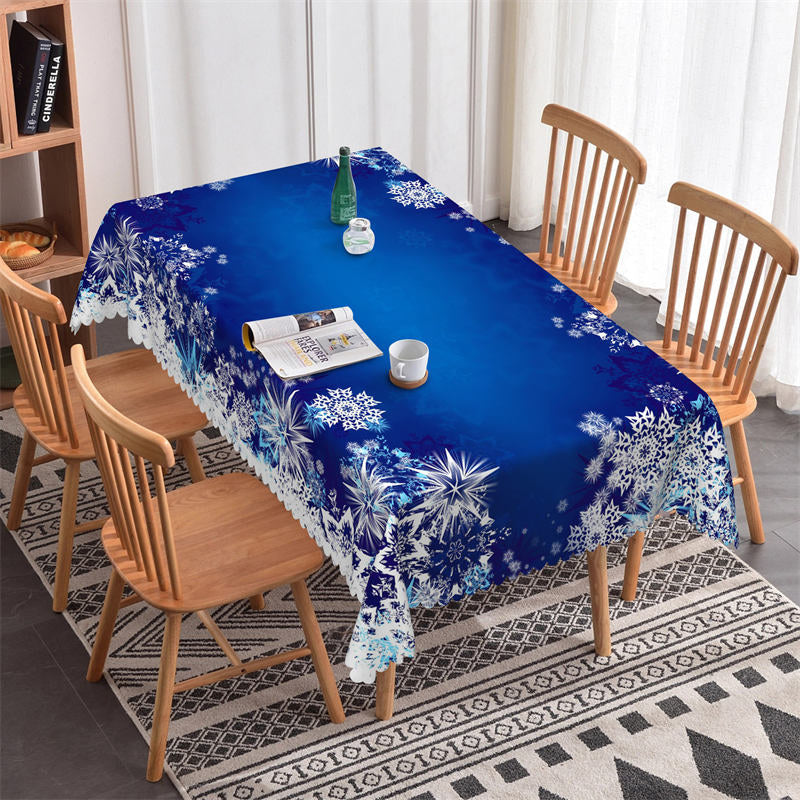 White Blue Snow Christmas Pattern Rectangle Tablecloth - 52x70 Inch