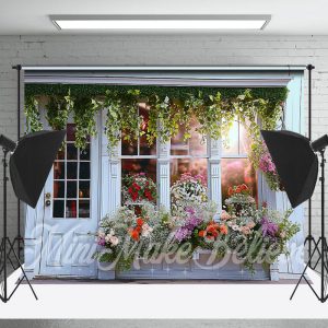 White Doors And Windows Spring Flower Store Backdrop - 5X3FT(1.5X1M)
