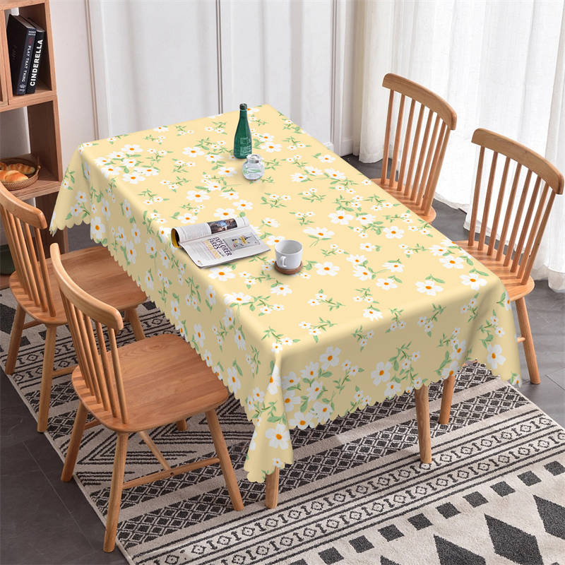 White Flower Yellow Kitchen Rectangle Tablecloth - 52x70 Inch
