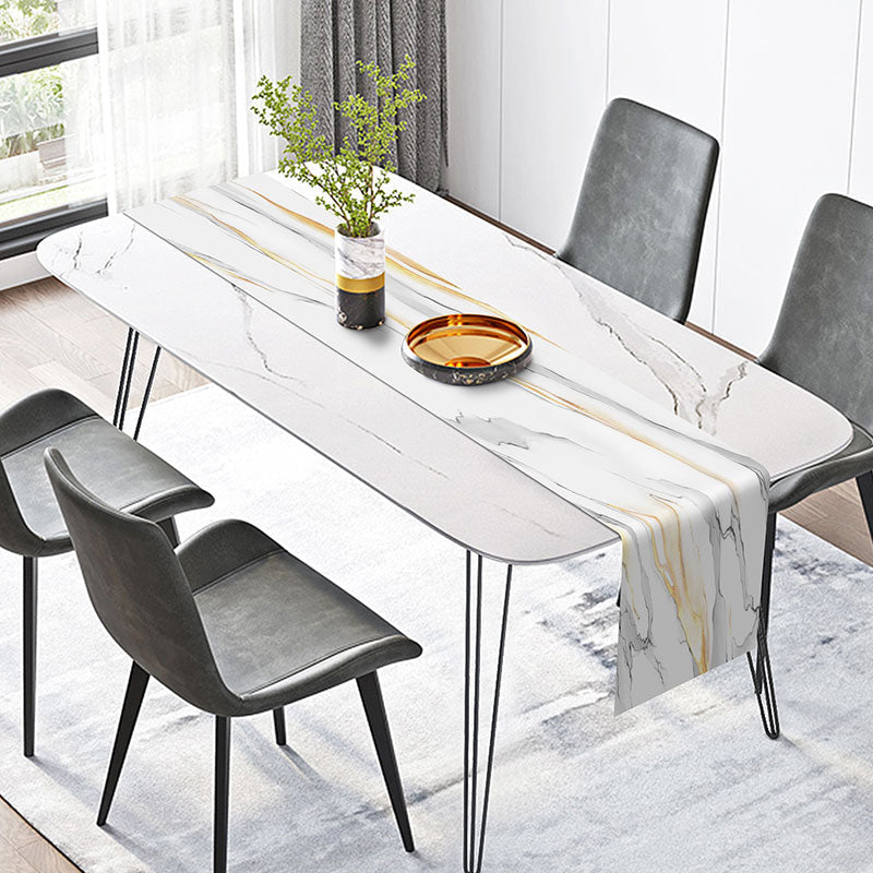 White Grey Gold Marble Texture Modern Table Runner - 12x72 Inch