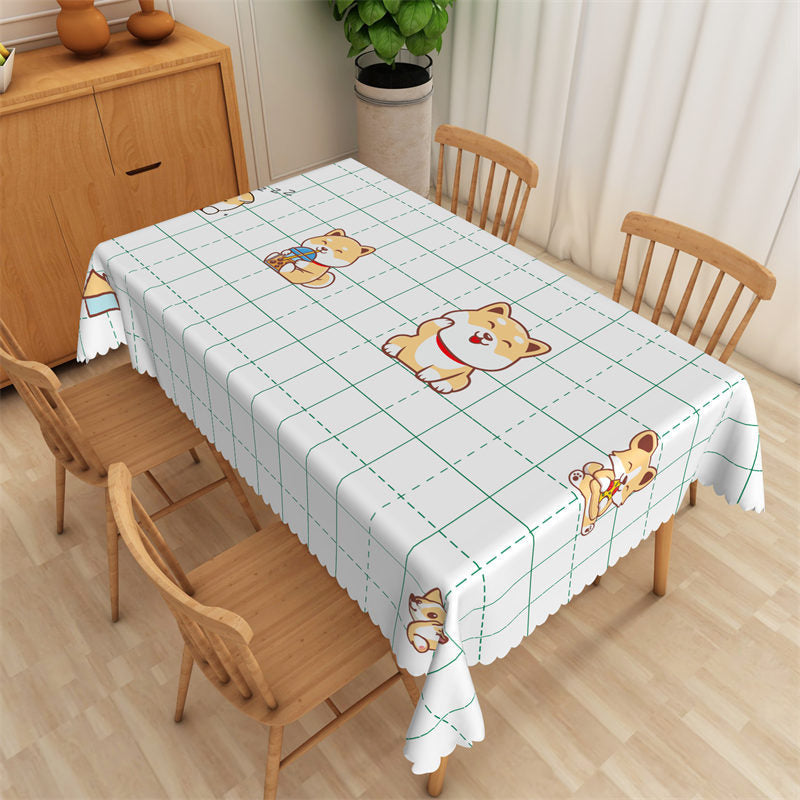 White Plaid Cute Dogs Pattern Rectangle Tablecloth - 52x70 Inch
