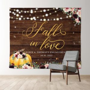 Yellow Pumpkin And Roses Fall In Love Wedding Backdrop - 5.0X4.2FT(1.5X1.3M)