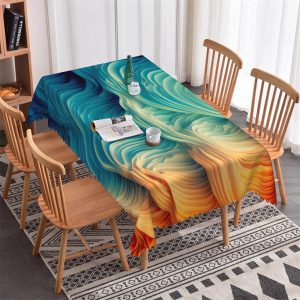 Abstract Wave Blue Orange Gradient Square Tablecloth - 52x70 Inch