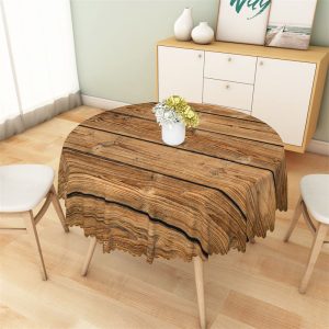Assorted Brown Wooden Pattern Retro Round Tablecloth - Diameter 48inch
