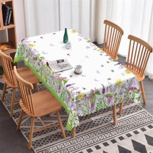 Bees Butterflies Spring Flowers Tablecloth For Kitchen - 52x70 Inch