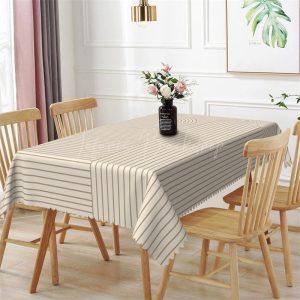 Beige Curved Stripes Dining Rectangle Tablecloth - 52x70 Inch