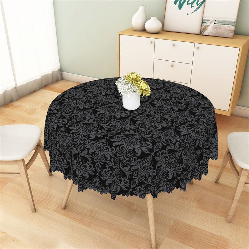 Black Grey Pattern Classic Abstract Round Tablecloth - Diameter 48inch