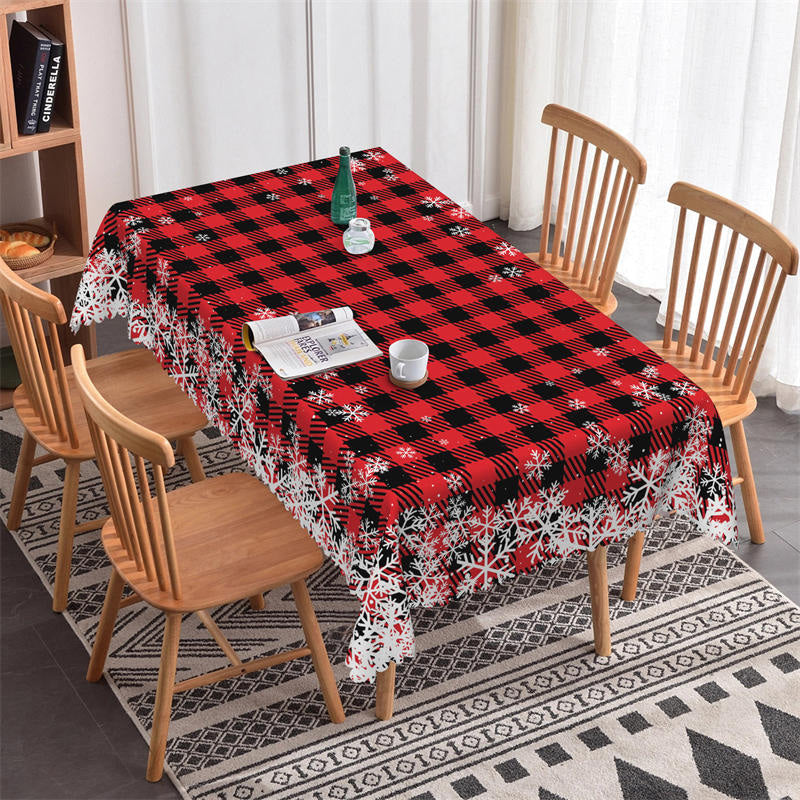 Black Red Plaid Snowflake Party Rectangle Tablecloth - 52x70 Inch
