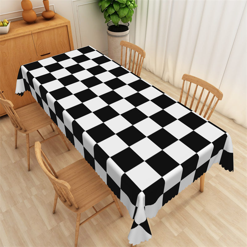 Black White Checkered Chessboard Rectangle Tablecloth - 52x70 Inch