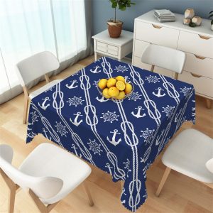 Blue Anchor Steering Rope Sailing Square Tablecloth - 52x70 Inch
