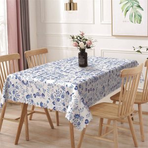 Blue White Dense Pattern Dining Rectangle Tablecloth - 52x70 Inch