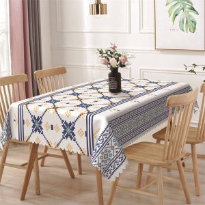 Blue White Low Pixels Pattern Rectangle Tablecloth - 52x70 Inch