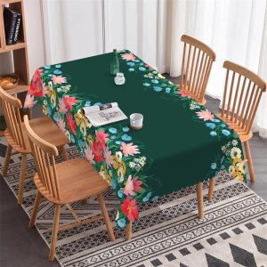 Bright Color Flowers Green Tablecloth For Kitchen Decor - 52x70 Inch