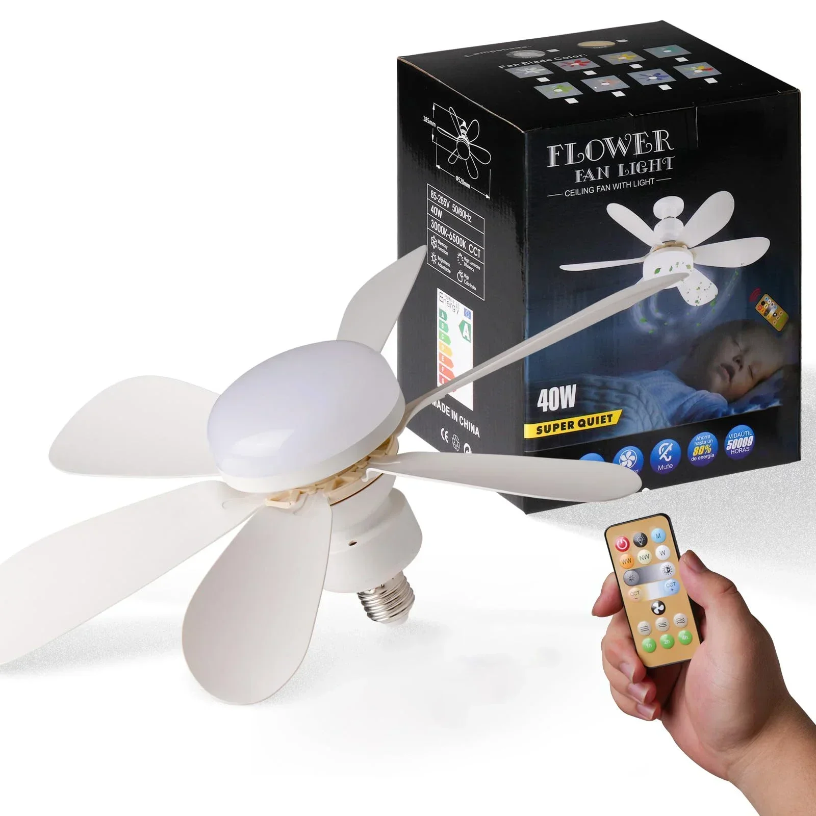 Ceiling Fan Light with Remote, LED Dimming Function, Suitable for Living Room, Study, Home Use