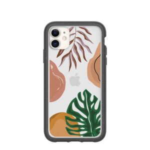 Clear Abstract Botanics iPhone 11 Case With Black Ridge