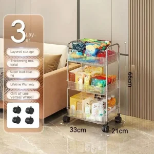 Clear Acrylic Mobile Cart, Multilayer Storage Rack with Wheels, Snack Storage Shelf for Living Room, Removable Bathroom
