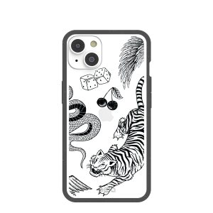 Clear Tiger Luck iPhone 14 Case With Black Ridge
