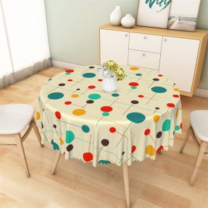 Colorful Dots Line Yellow Abstract Round Tablecloth - Diameter 48inch