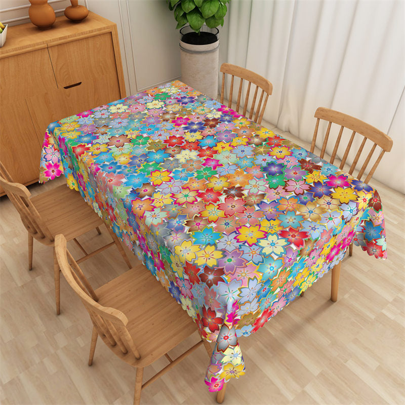 Colorful Repeat Cherry Blossoms Rectangle Tablecloth - 52x70 Inch