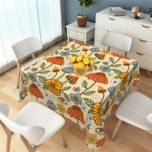 Colorful Tropical Plant Pattern Square Tablecloth - 52x70 Inch