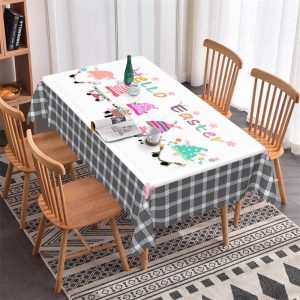 Cute Dwarf Floral Hello Easter Kitchen Decor Tablecloth - 52x70 Inch