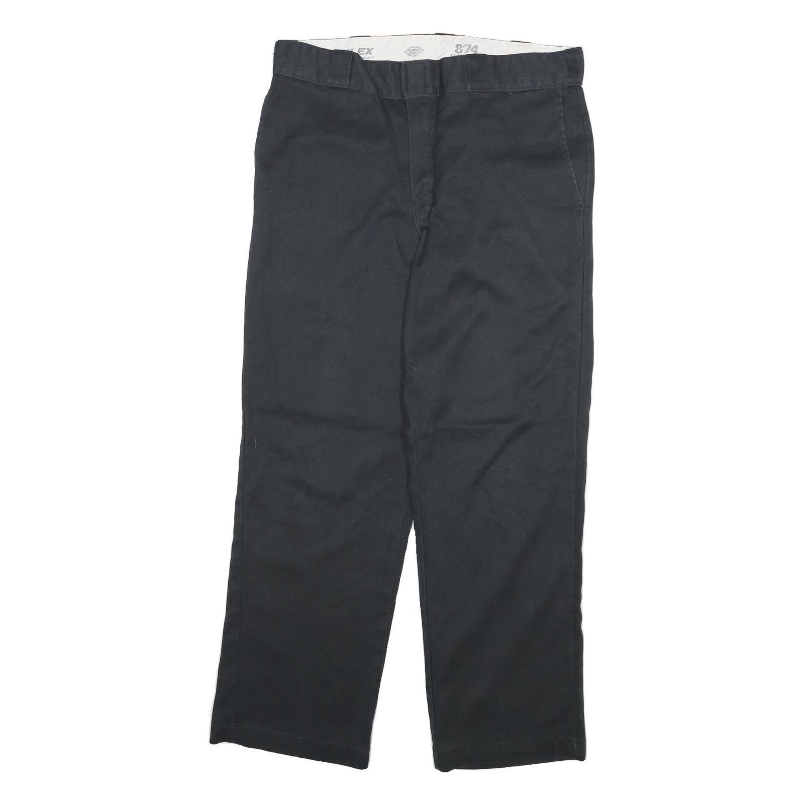 DICKIES Mens Regular Fit Black Cotton Blend Zip Trousers W34 L28 Workwear