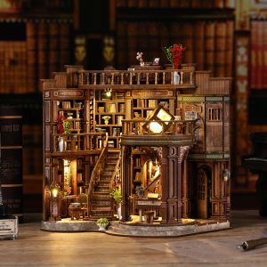 DIY Book Nook Miniature House Kit Handmade Bookshelf Insert Model with LED Decor