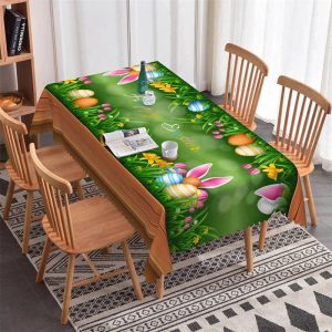 Eggs Rabbit Ears Green Grass Rectangle Tablecloth - 52x70 Inch