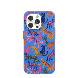 Electric Blue Jungle Cat iPhone 14 Pro Case