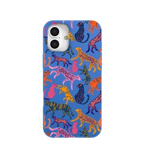 Electric Blue Jungle Cat iPhone 16 Plus Case