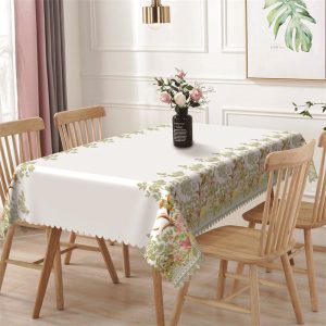 Flowers Pattern White Dining Rectangle Tablecloth - 52x70 Inch