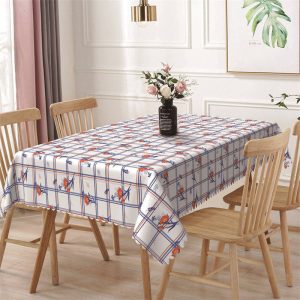 Flowers Regular Blue Plaid Rectangle Tablecloth - 52x70 Inch