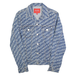 GUESS Mens Blue Denim Button Jacket S Cotton Printed Logo Patterned
