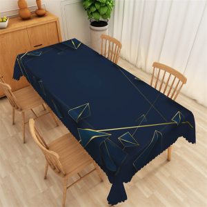 Geometric Triangle Gold Thread Drawing Tablecloth - 52x70 Inch