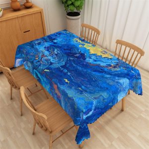 Gilt Blue Water Flow Texture Rectangle Tablecloth - 52x70 Inch
