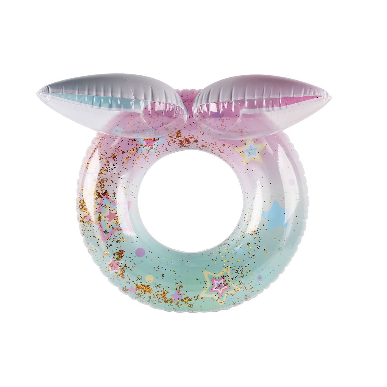 Glitter Bunny Ear Inflatable Pool Float Rainbow PVC Swim Ring for Summer Beach & Pool Fun