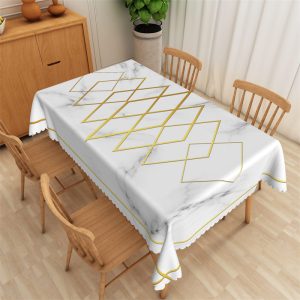 Golden Rhomboid Modern Simple Rectangle Tablecloth - 52x70 Inch