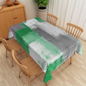 Green Grey Distressed Style Rectangle Tablecloth - 52x70 Inch