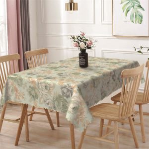 Green Yellow Bloom Flower Print Rectangle Tablecloth - 52x70 Inch