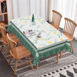 Green Yellow Floral Pattern Rectangle Tablecloth - 52x70 Inch