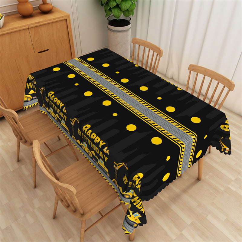 Happy Birthday Black Yellow Patterns Tablecloth - 52x70 Inch