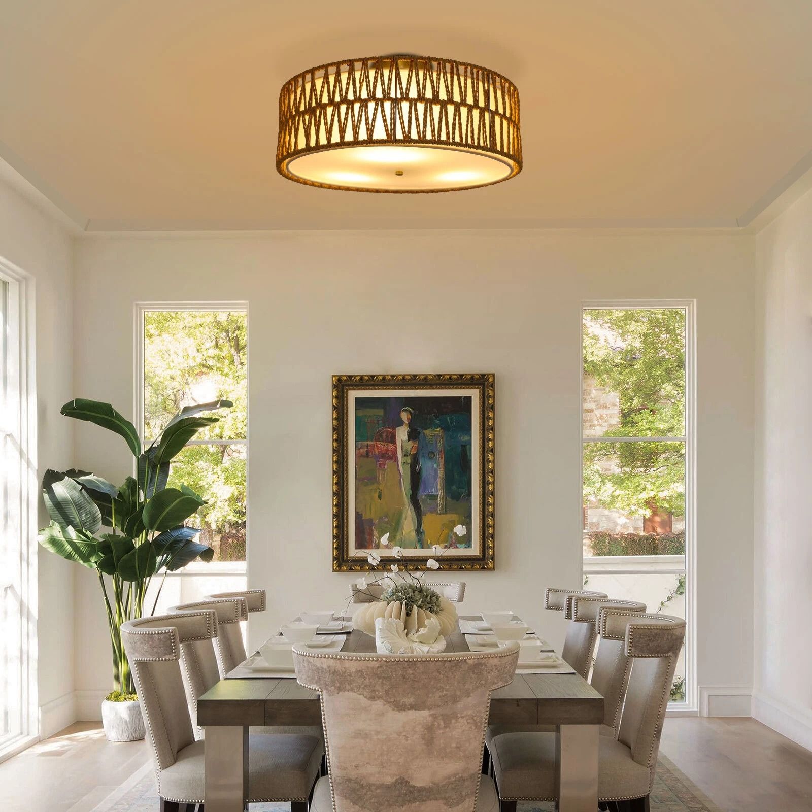 Large Boho Semi Flush Mount Ceiling Light, Light Flush Mount Ceiling Light for Modern Homes
