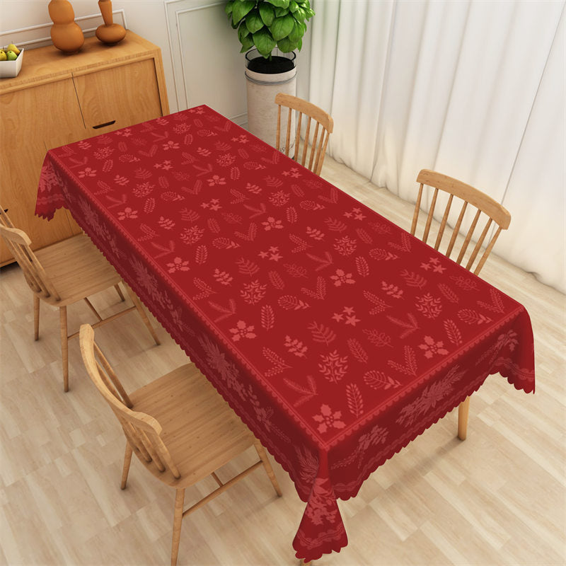 Leaves Step Repeat Christmas Red Rectangle Tablecloth - 52x70 Inch