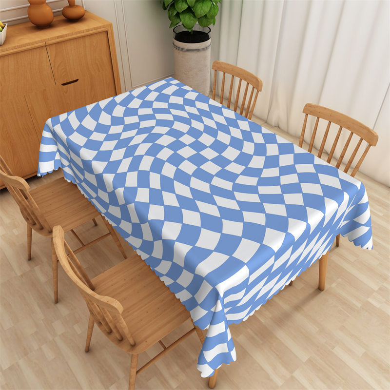 Light Blue White Deformed Grid Rectangle Tablecloth - 52x70 Inch