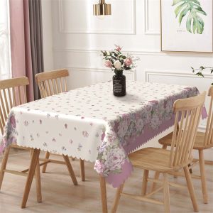 Light Purple Floral Rectangle Tablecloth For Kitchen - 52x70 Inch
