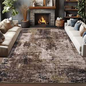 Living Room Area Rugs Soft Large Modern Abstract Area Rug, Boho Vintage Machine Washable Non Slip Carpet Low Pile Rugs