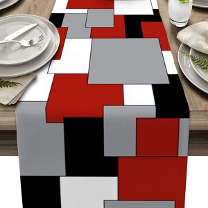 Modern Linen Table Runner Abstract Geometric Color Block Dining & Kitchen Decor