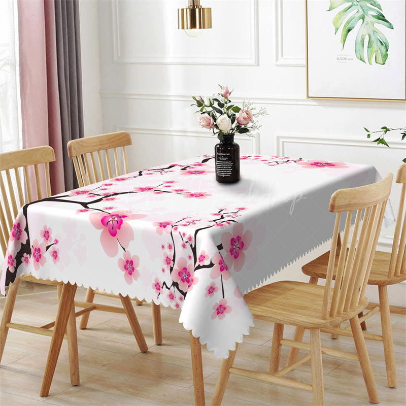 Modern Pink Flowers Spring Rectangle Tablecloth - 52x70 Inch