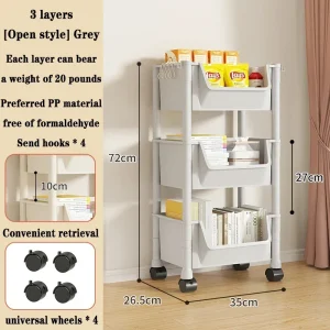 Multi-layer Mobile Storage Organizer Rack with Wheels for Kitchen Bedroom Living Room Snack and Book Storage